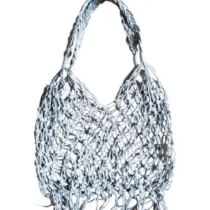Handmade Macrame Net Market Bag in Gray, 11x14