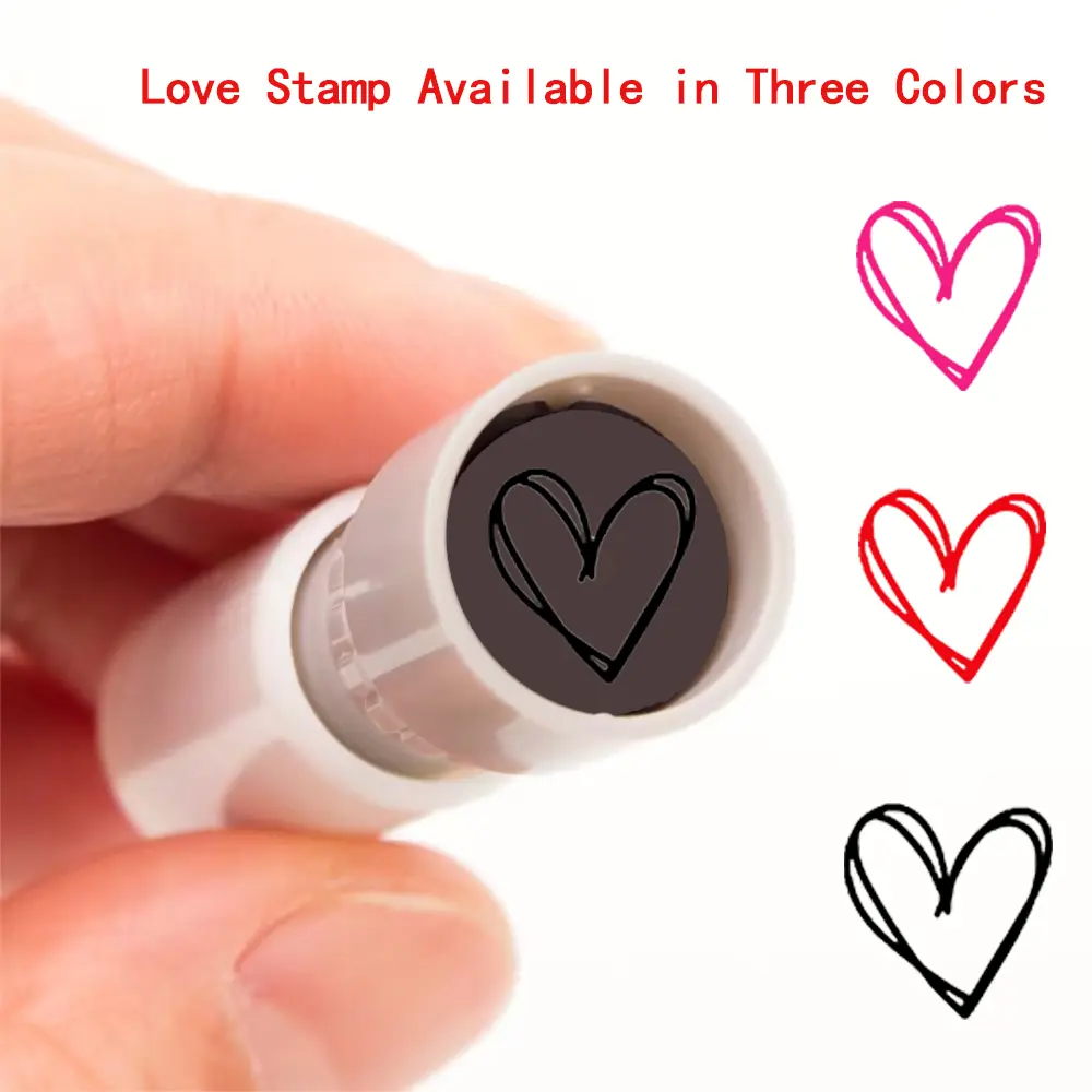 Circular Self-Inking Small Round Stamp Heart Pattern, Teacher Teaching Reward Stamps, Greeting Cards and Scrapbooks, Three Colors