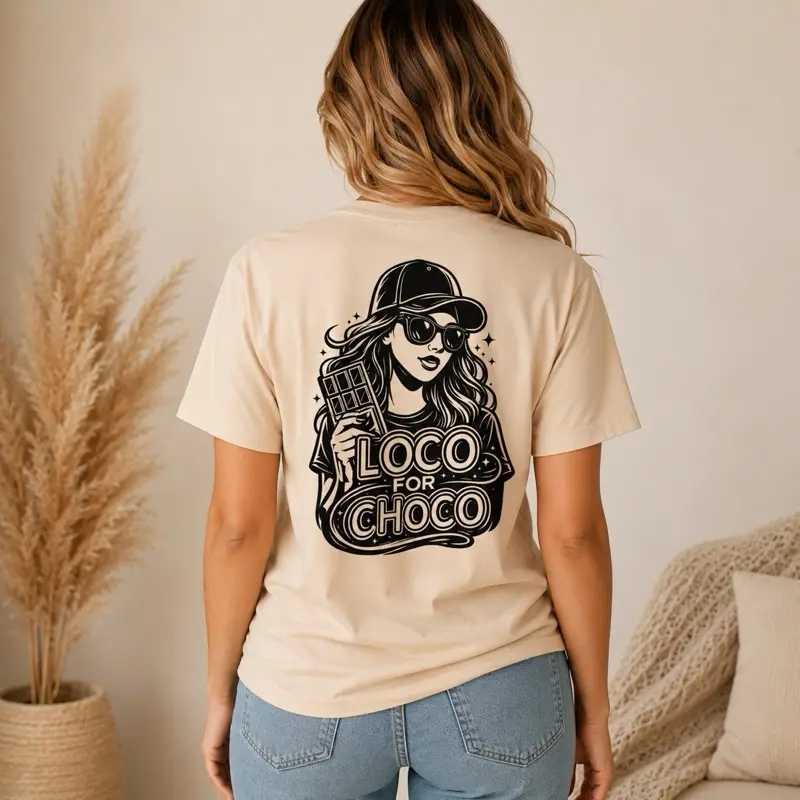 Women's Short-Sleeve Soft Round Neck Cotton T-Shirt - Black Artwork, Chocolate Bar Design, Everyday Streetwear Tops for Hype Gurls