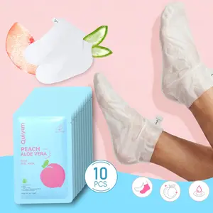 3/5/10pcs Peach Aloe Vera Hyaluronic Acid Foot Peel Mask, Deep Nourishment & For Soft, Hydrated Feet, Slip-On Booties, Dead Skin Remover Mask, Exfoliating Foot