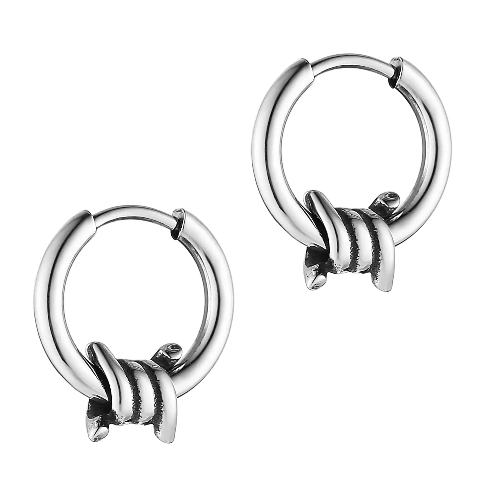 HZMAN Barbed Wire Hoop Earring for Men Women Retro Gothic Stainless Steel Small Lightweight Thorns Hinged Huggie Hoop Earring Jewelry Gift