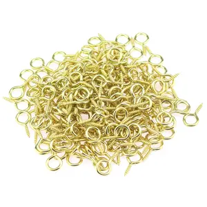 200 Pieces 0# Screw Eyes, Screw in Eye Hooks, Metal Screw Eye Pins Hooks, Brass Plated Steel Screw Eyes, Gold HELIFOUNER