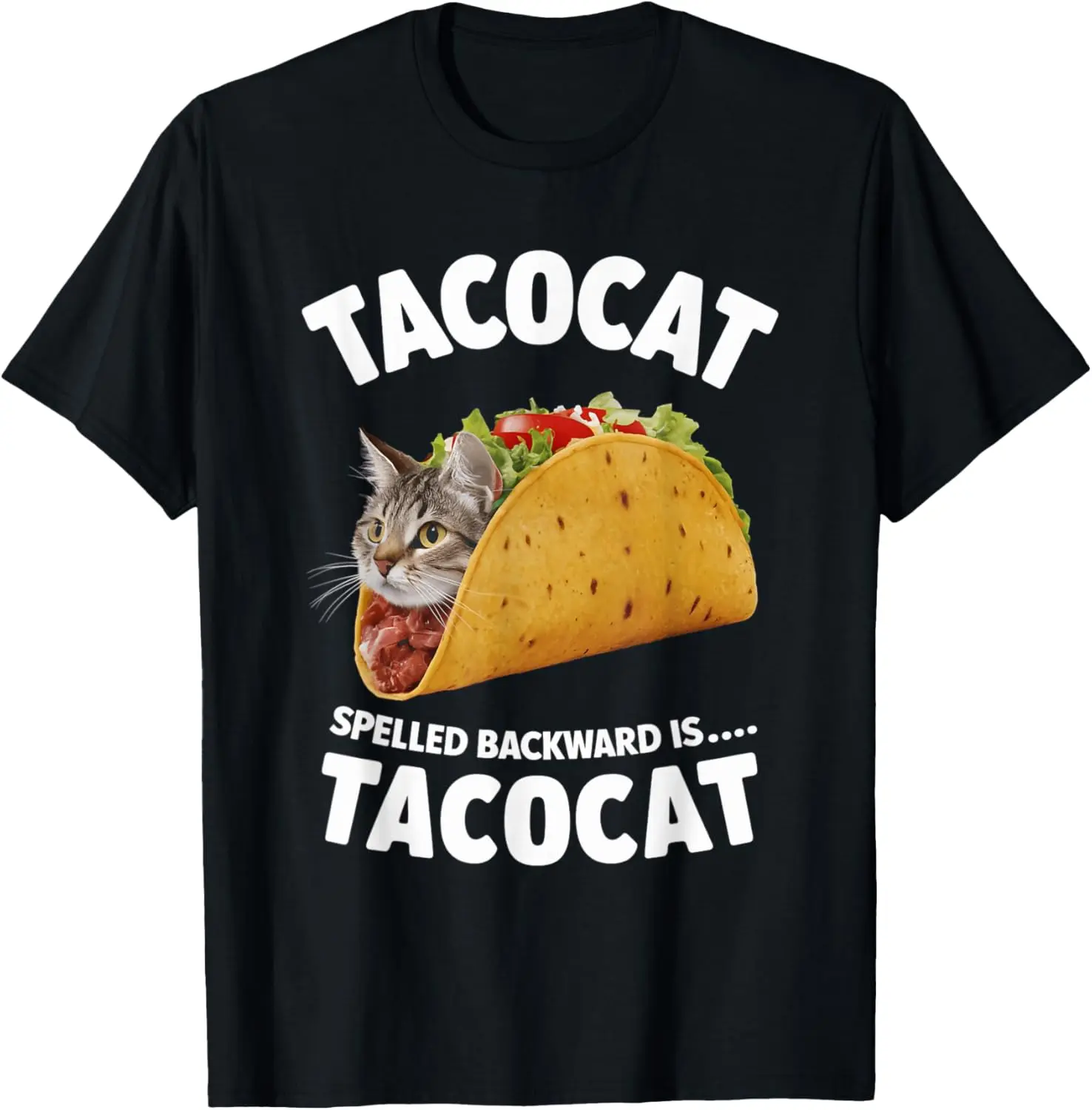 100% Cotton Tacocat Spelled Backward Is Tacocat Cat And Taco Lover T-Shirt