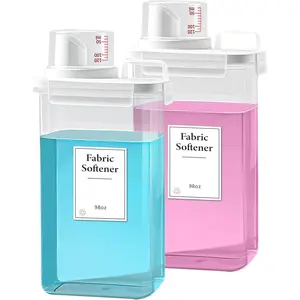 2 Pack 98oz Refluxable Plastic Liquid Laundry Detergent Dispenser Container with 6 Labels for Laundry Room Organization