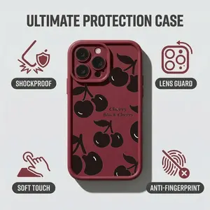 Black Cherry Pattern with Text "Cherry Black Cherry" for Phone Decoration for iPhone17/17PROMAX/17PRO/16/15/14/13/12/GALAXYS21/S22/S23/S24 Celestial Eye Layered Phone Case layered drop protection Cool trend BOBOJT1116003