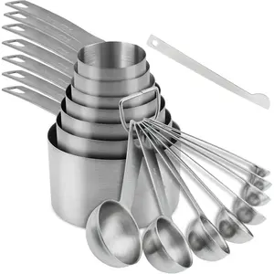 Measuring Cups and Spoons Set, 18/8 Stainless Steel 7 Measuring Cups and 8 Measuring Spoons with Leveler, Kitchen Measure Cups Spoons, Heavy Duty Baking Measurement Cups Spoons Set