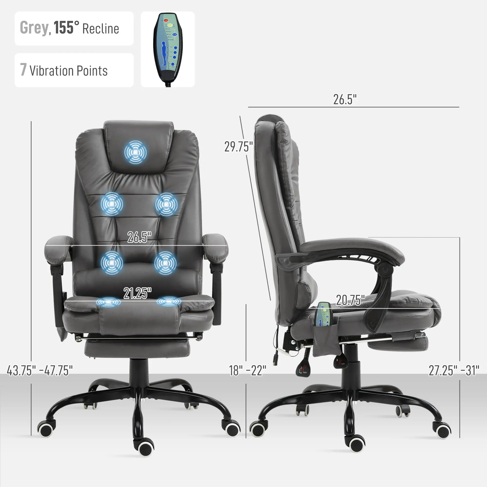 Grey, 155° Recline
