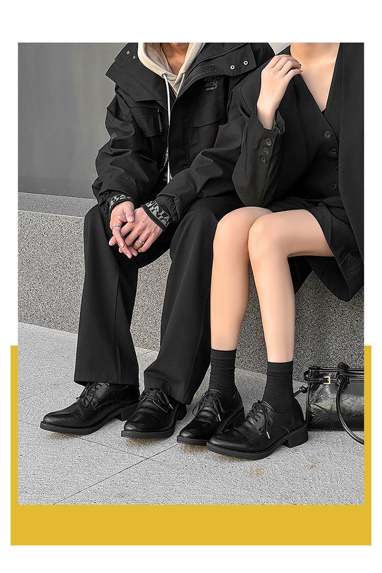 Derby men’s leather shoes with a premium feel—black dress/casual style, height-boosting platform sole, large toe box