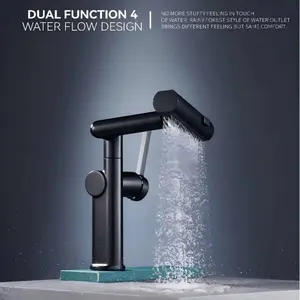 FAfunwaterpar 1080° Swivel Bathroom Sink Faucet with Single Handle, Brass Finish, 4 Modes for Hot and Cold Water Adjustment