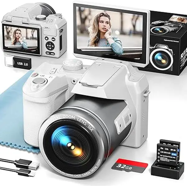 Digital Camera Autofocus, 2 Batteries, 32GB TF Card (White) Digital Camera Autofocus, 2 Batteries, 32GB TF Card (White)