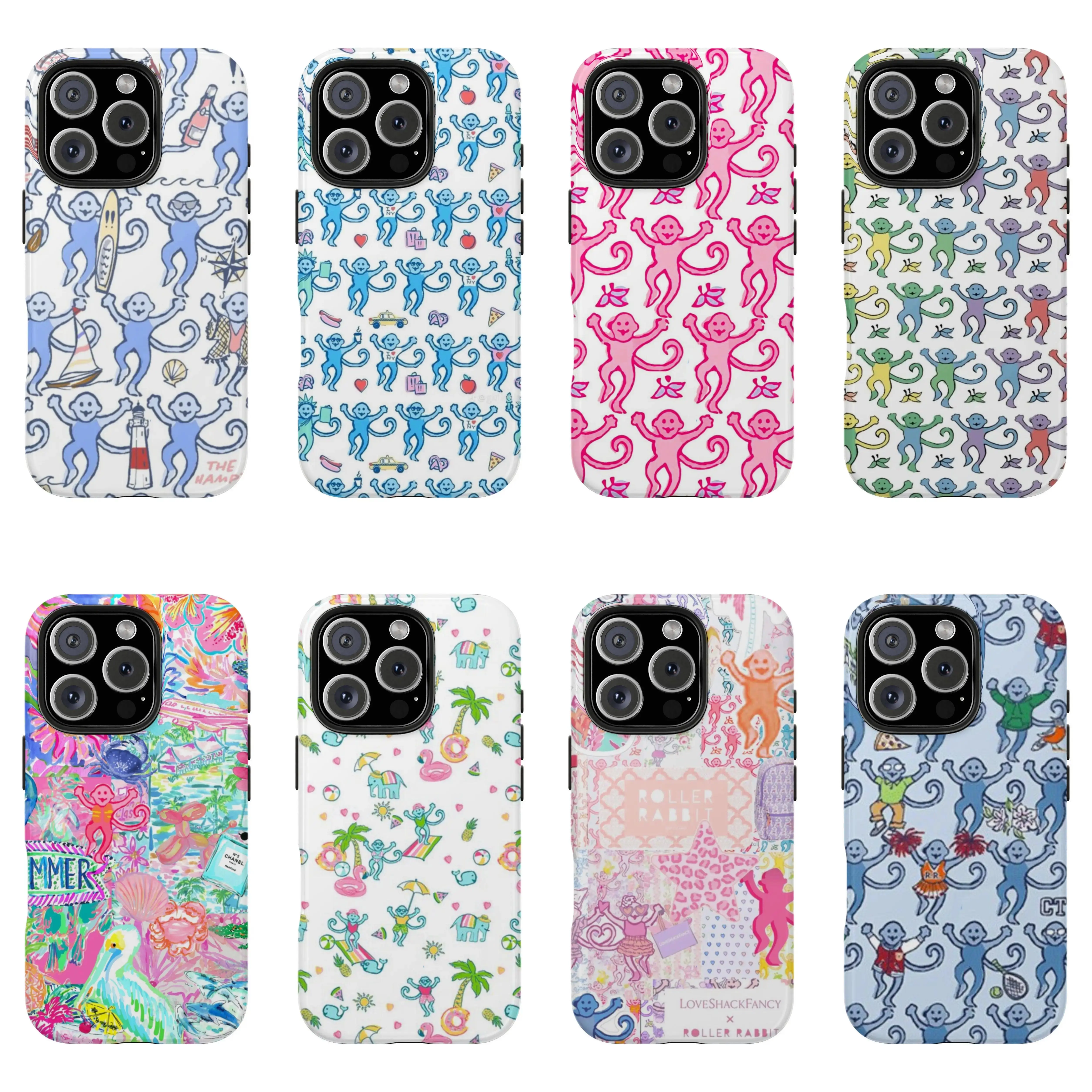 Eight beach resort style, nautical elements, and monkey pattern dual-layer protective case. Durable 2-in-1 case, Suitable for iPhone 17-11 Pro Max/Plus and  Samsung Galaxy S23-25