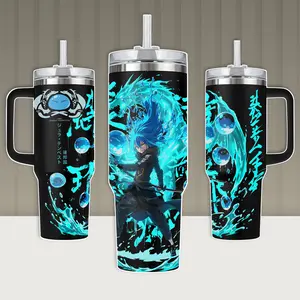 Rimuru Tempest Slime King Anime Tumbler With Handle, Blue Aura Water Spirit Cup, 20oz 40oz Insulated Travel Mug With Straw Lid