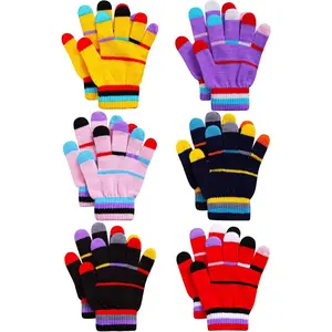 P-AD020    6 Pairs Kids Knitted Magic Gloves Teens Warm Winter Stretchy Full Fingers Gloves