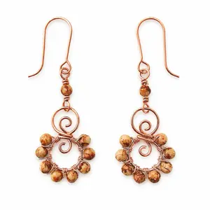Jewelry Designs By Brandy Frazier Double Swirl Earrings 2.50"L Copper Wire Wrapped with Beads
