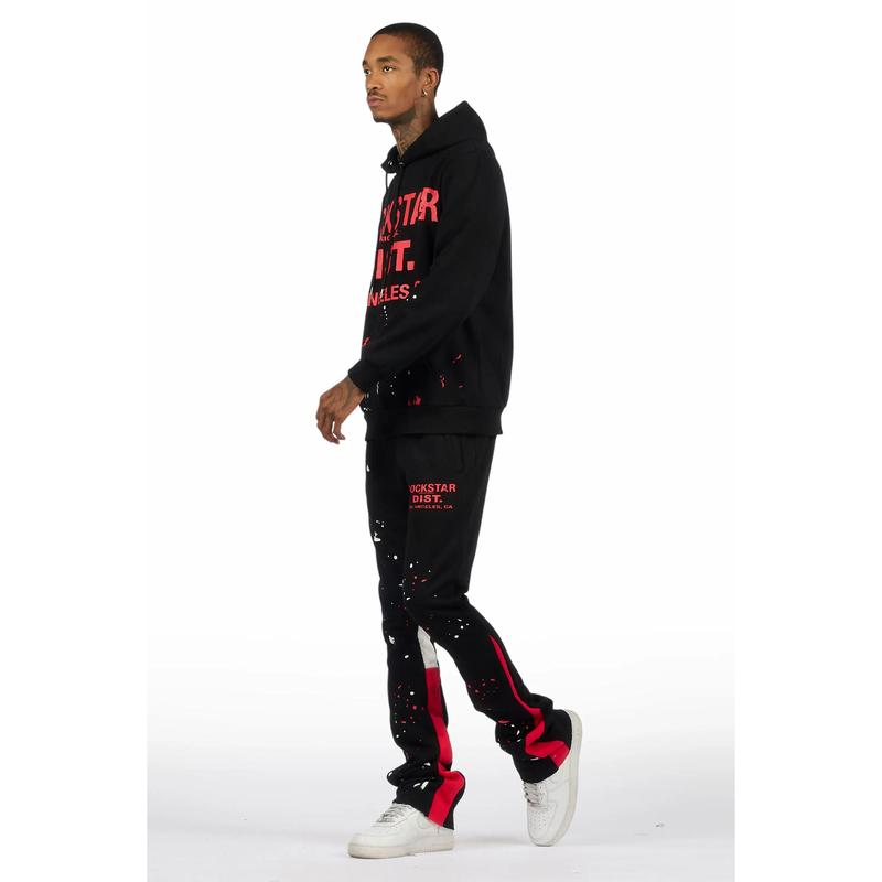 Scottie Black/Red Paint Splatter Hoodie/Stacked Flare Pant Set