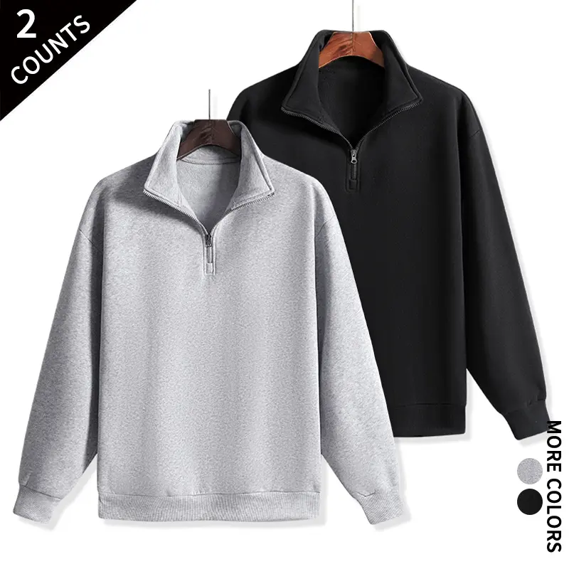 Men's 2‑Pack Quarter Zip Sweatshirt Casual Long Sleeve Pullover Stand Collar Sweatshirts Daily Workout Office Streetwear Loose Fit Tops