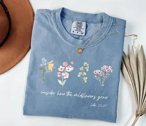 Comfort Colors Consider How The Wildflowers Grow Outfit,Luke 12:27 Shirt,Women's Bible Shirt,Motivational Faith Apparel, Prayer Gift