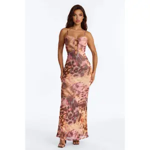 Yadira Animal Mesh Maxi Dress - Taupe/combo