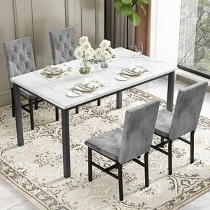 Recaceik Dining Table Set for 4 Faux Marble Kitchen Table and Chairs Set of 4, Dining Room Table Set w/Luxurious Button Tufted Chairs for Small Space Furniture Apartment Modern Home Design Minimal Interior