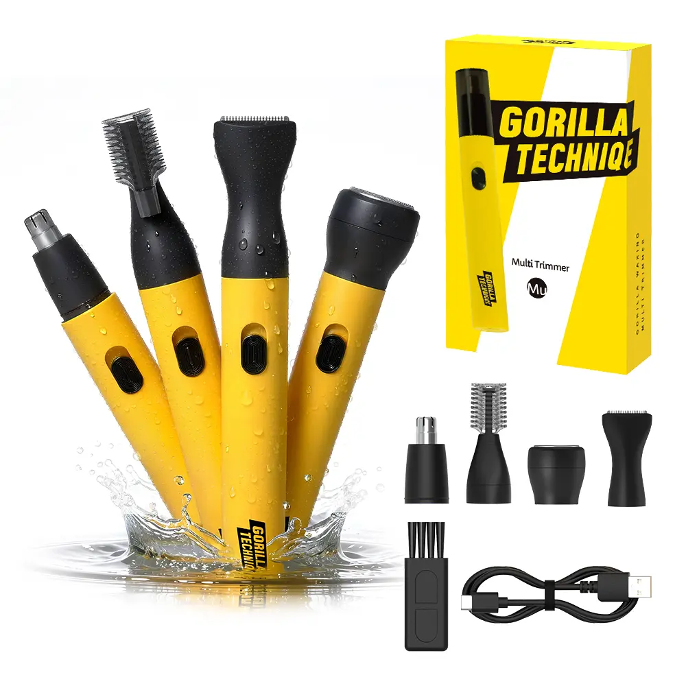 [Gorilla Waxing] 4-in-1 Portable Men's Grooming Kit  All-in-One Nose, Ear, Eyebrow & Facial Hair Trimmer, USB Rechargeable Travel-Friendly Professional Groomer for Precision Styling & Body Fuzz Removal