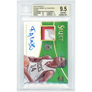 Giannis Antetokounmpo Milwaukee Bucks Autographed 2013-14 Panini Select Rookie 4 Color Jersey Relic #1 #2/5 BGS Authenticated 9.5 Rookie Card - 9.5,9,9.5,9.5 Subgrades - Fanatics Authentic Certified