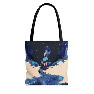 Starry Night Girl Tote Bag | Cosmic Watercolor Illustration