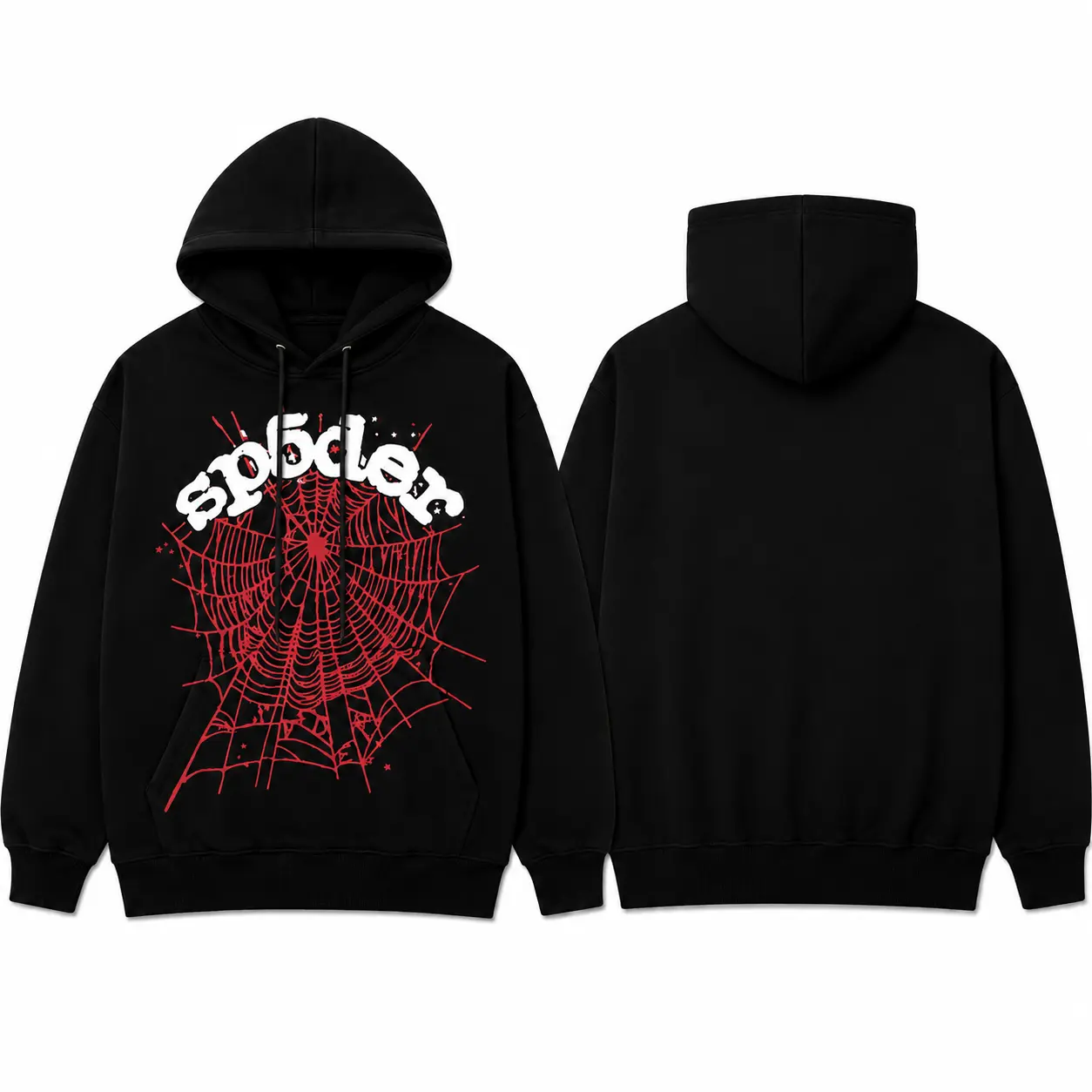 Graphic Hoodie, Spider Web Streetwear Pullover, Oversized Fleece Hooded Sweatshirt, Unisex Casual Hoodie