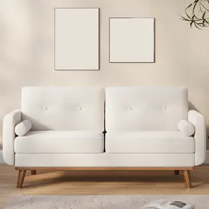 Sectional Boneless Couch Mid-Century Modern Loveseat Set, Couch, Reading Chair, 65" Compact 2-3 Seater Sofa Couch & Reading Chair, Boucle Upholstery, Solid Wood Frame, 800LBS Capacity, Small Space Living Room Bedroom