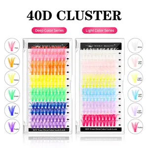winky beauty 120pcs Colorful DIY Cluster Individual Lashes, 12 Colors Mixed Super Fulffy Soft Lashes 40D Cosplay False Eyelashes, Cosmetic Eyelash Extension, 0.07D 14mm Hand Woven Synthetic Eyelashes, Makeup Grafting Colored Soft Natural Meshy Net Cross