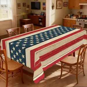 BOOPBEEP  Independence Day Printed Table Cover, Memorial Day Decor, American Flag Pattern Design, Perfect Holiday And Patriotic Gathering Party Decor, Camping Picnics, Kitchen Accessories, Ideal Indoor/Outdoor Decor,Rectangular&Round Tablecloth