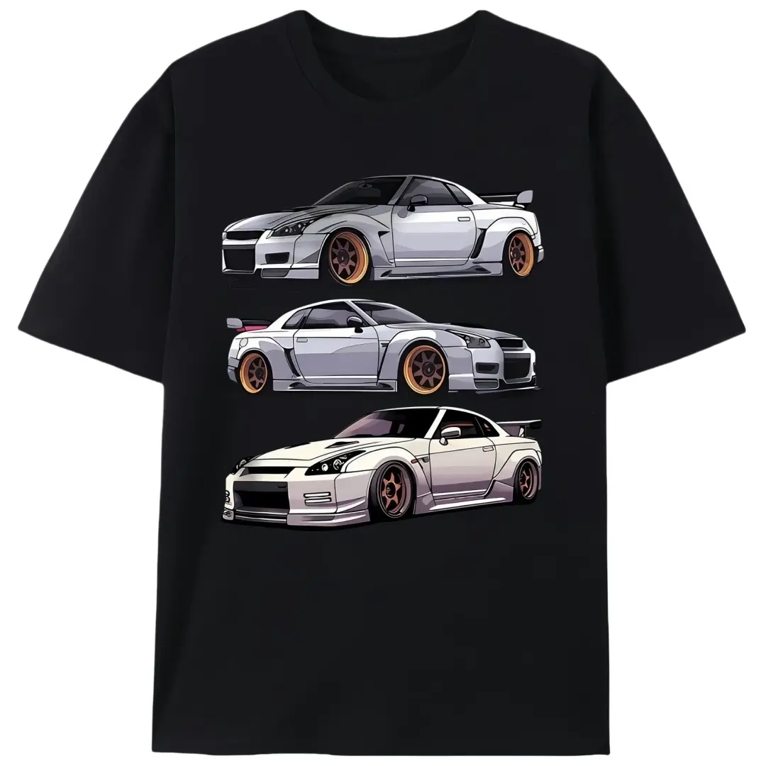 Men's Vintage JDM GTR Graphic T-Shirt - Fitted Cut, Short Sleeve, 100% Cotton Knit Fabric Top, Ideal Gift for Car Enthusiasts
