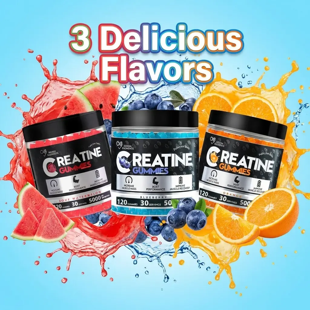 Delicious High-Strength Creatine Gummies | 5000mg Pure Creatine Monohydrate | 3 Fruity Flavors Watermelon Blueberry Orange | 120 Count | 30 Day Supply | No Fillers No Chalky Taste | Gym Muscle Fuel