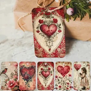 50pcs Romantic Floral Heart Gift Tags with Hemp Rope - Vintage Valentine's Day Party Favor Hanging Labels for Gift Wrapping, Perfect for Wedding, Anniversary, Birthday & Party Decor, Gift Wrapping Supplies