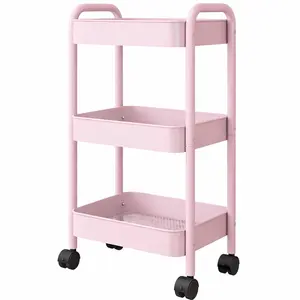3-Tier Rolling Metal StorageOrganizer -Mobile Utility Cart with CasterWheels, Snack cart Adjustable Shelf