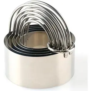 Flunyina Round Cookie Biscuit  with Handle - 5 count Circle Pastry Donut Doughnut  Set - Round Cookie Cutters Circle Baking Metal Ring Molds