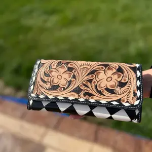 Black & White Tooled Leather Wallet