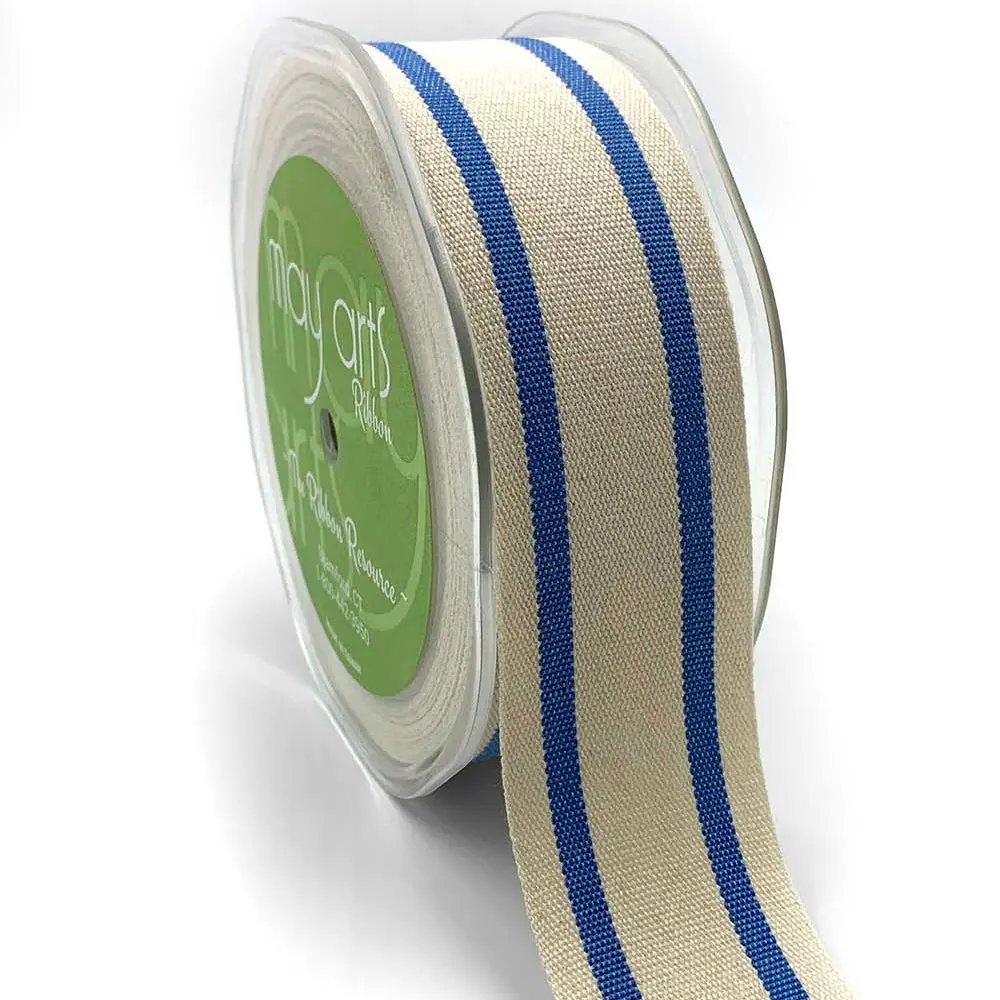 Cotton Woven Stripe Ribbon - Periwinkle | 1.5" Width | 20 Yard Roll