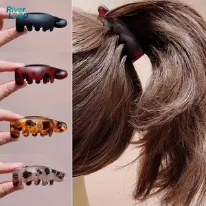 Women's 4 Non-Slip Banana Hair Clips - Vintage Oval Leopard Print, Amber and Black, Fashion Hair Accessories for Secure Ponytails, Bun Hairstyles