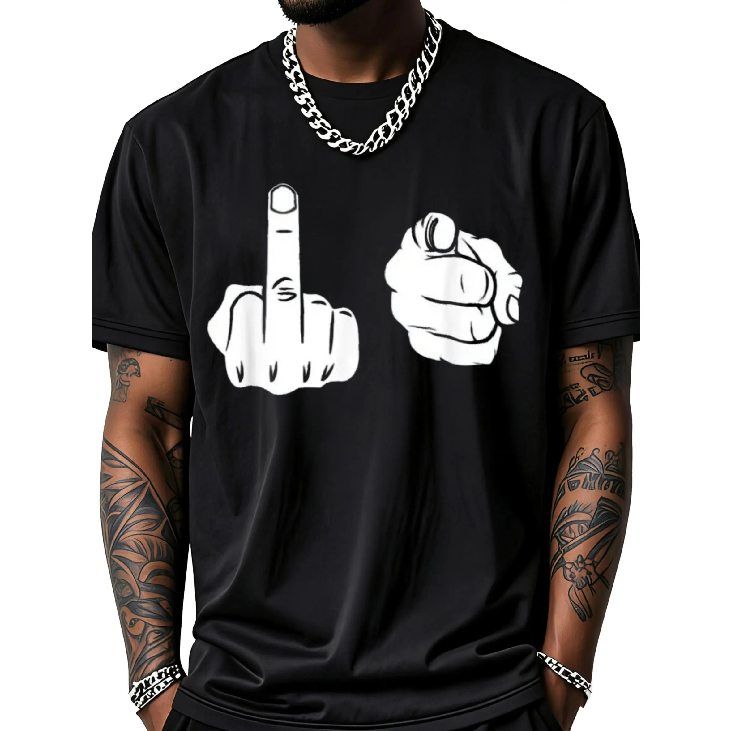 Middle Finger And Pointing Hand Graphic T-Shirt Unisex Clothing Streetwear
