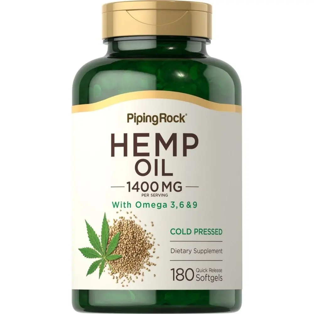 Piping Rock Hemp Oil Capsules 1400mg | 180 Softgels | Omega 3 6 9 | Cold Pressed | Gluten Free Supplements, Non-GMO