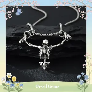 Halloween Skull Skeleton Necklace – Punk Gothic Pendant, Biker Rock Jewelry for Men & Women, Unique Gift, Halloween Party