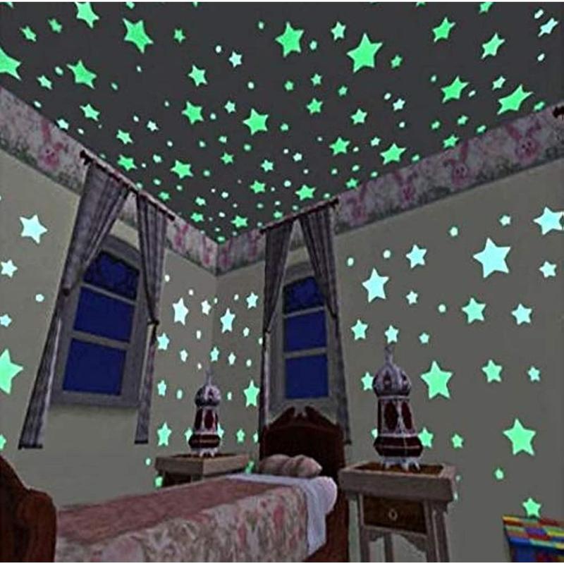 5PCS 3cm Multi-Color Stars Glow in The Dark Luminous Fluorescent Wall Stickers for Baby Kid's Nursery Room-Stars Plastic Luminous Wall Stickers for Bedroom Decoration Home Ceiling Wall