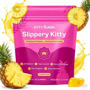 Slippery Kitty Women’s Digestive & Intimate Wellness Gummies, Pineapple Probiotic Supplement with Slippery Elm, Supports pH Balance & Natural Moisture 60 Count