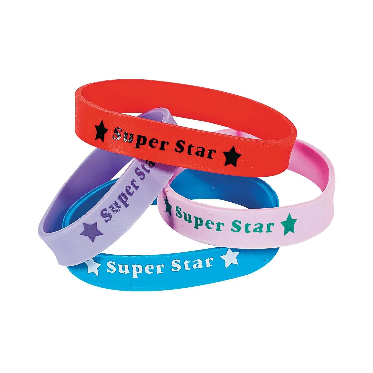 Colored Super Star Rubber Bracelets - 24 Pc., Motivational Favor for Classrooms, Easy to Hand Them Out Colored Super Star Rubber Bracelets - 24 Pc., Motivational Favor for Classrooms, Easy to Hand Them Out
