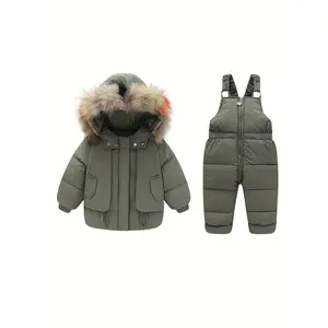 NewBoys' And Girls' Winter Outfits Including Snow Pants And Jackets for Toddlers, Winter Clothing., Seasonal Outerwear, Playful Kid Style, Fun Zipper, Nonstretch Fabric, Comfortable Outdoor Gear, Set with Jackets, Long Sleeve Jacket