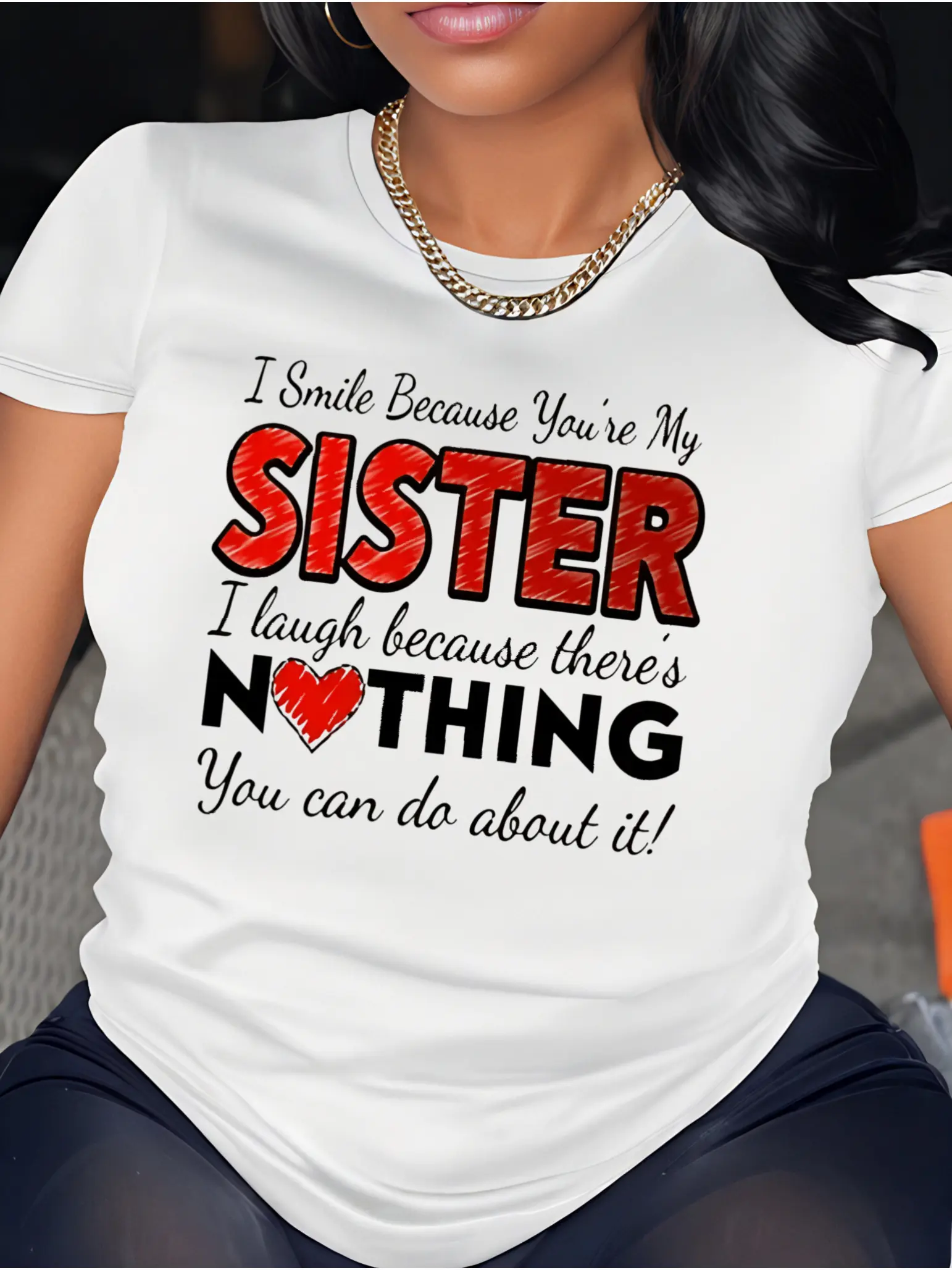 Women's Vintage Sister T-Shirt - "I Smile Because You Are My Sister" Short Sleeve Top with Sister Bonding Gift, Casual Round Neck Tee for Sisters for Christmas, Thanksgiving, & Casual Attire