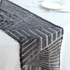 12"x108" Black Diamond Glitz Sequin Table Runner