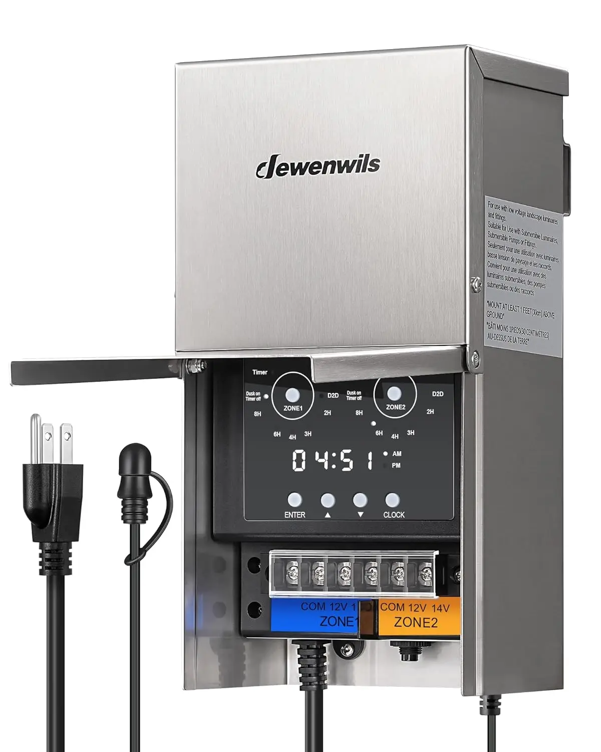 DEWENWILS 300W Low Voltage Landscape Power Regulator Transformer, Multi-Zone, 120V to 12V/14V, Weatherproof with Photocell Sensor & Timer, ETL Listed for Deck, Pool Lights, Power Regulator Transformers