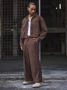 Men's Corduroy Set, Outfit, Fashion Street Style Short Jacket & Loose Leg Pants, Comfortable, Casual Wear for All Occasions