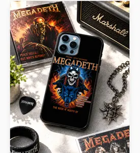 Megadeth Skull Wolf iPhone Case, Heavy Metal Rock Band Phone Cover, Gothic Fire Wolf Art Protective Case, Metal Fan Gift Idea
